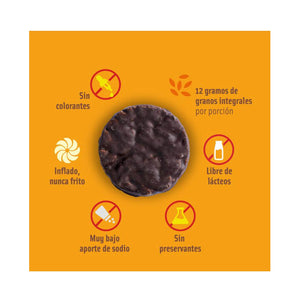 Galletas de arroz Mizos Chocolate Naranja 25 g, snack crujiente con cobertura sabor chocolate amargo, sin gluten