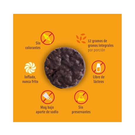 Galletas de arroz Mizos Chocolate Naranja 25 g, snack crujiente con cobertura sabor chocolate amargo, sin gluten