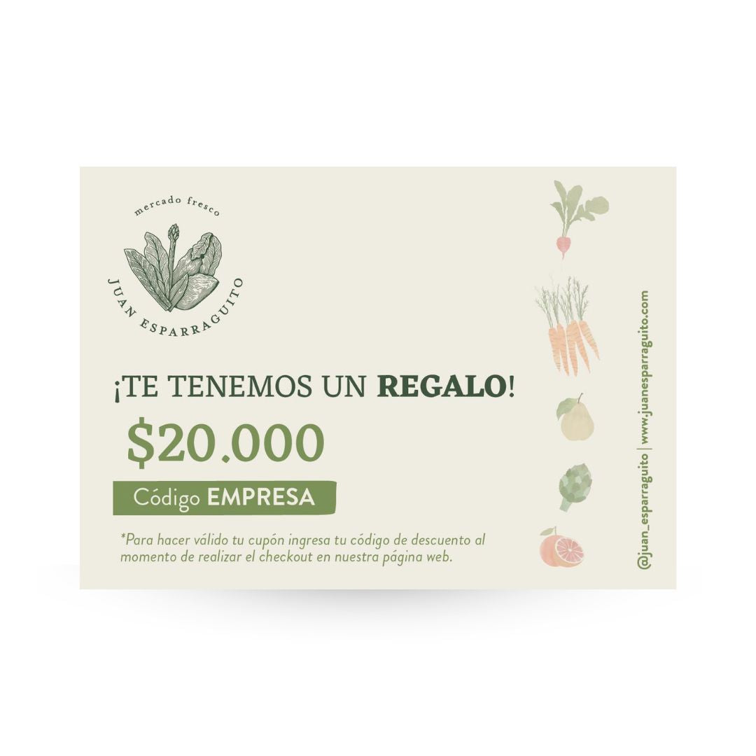 Gift Card de Juan Esparraguito para regalar a colaboradores $20.000