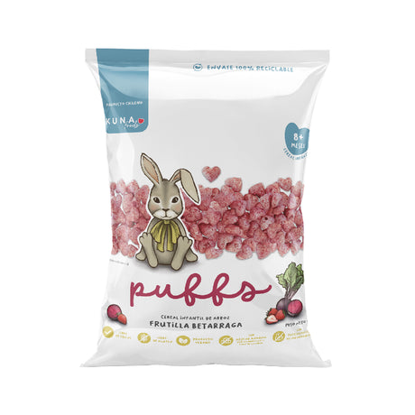 Puffs Frutilla Betarraga Kuna Foods 10 g, snack infantil sin azúcar añadida y libre de gluten