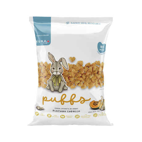 Snack saludable a domicilio en santiago. Puffs Plátano Zapallo Kuna Foods 10 g, snack infantil sin azúcar añadida, libre de gluten y sin sellos