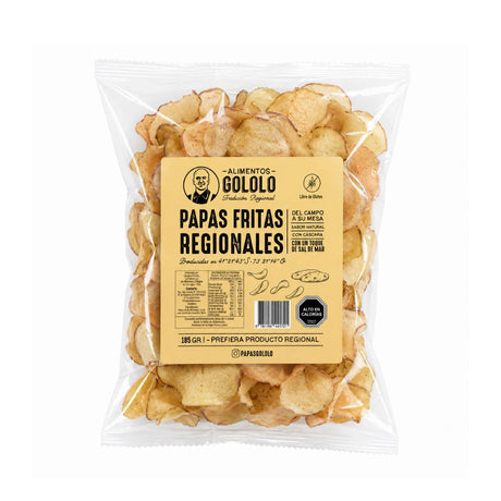 Papas Fritas Regionales Gololo 185 g, elaboradas con papas del sur de Chile, fritas con piel y sal de mar, formato para compartir