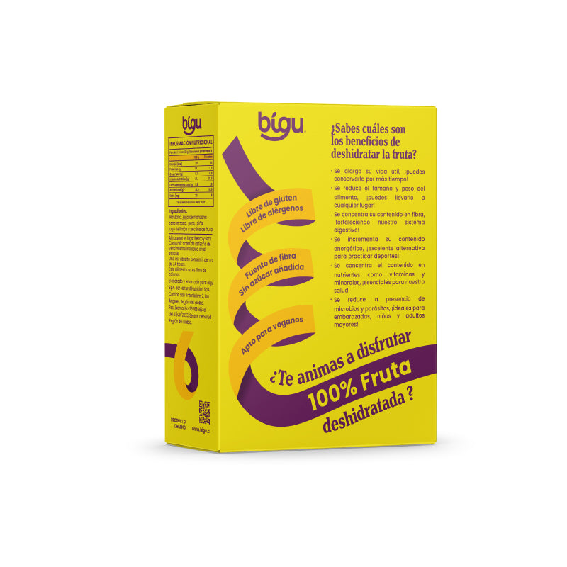 Rollos de fruta Bigu sabor piña 125 g, caja de 5 paquetes individuales, sin azúcar añadida y libres de gluten