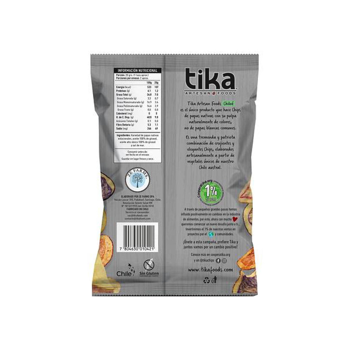 Papas fritas - snack saludables a domicilio en Santiago. Tika Chiloé 35 g, chips crujientes de papas nativas de colores del sur de Chile, veganos y libres de gluten