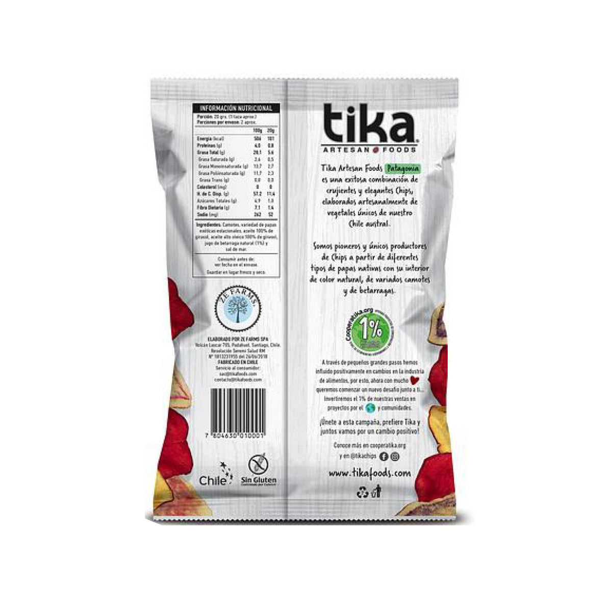 Tika Patagonia 35 g, snack de chips vegetales de camote, papas exóticas y betarraga, vegano y sin gluten