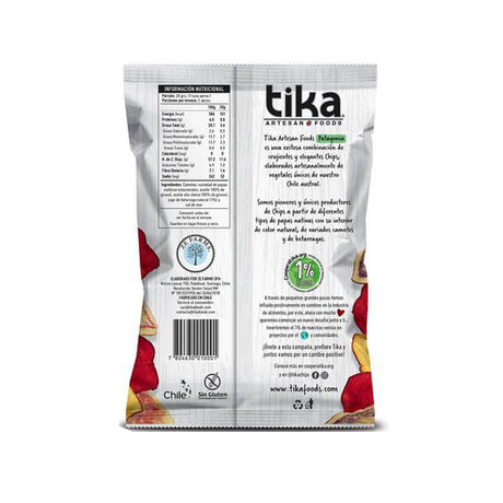 Tika Patagonia 35 g, snack de chips vegetales de camote, papas exóticas y betarraga, vegano y sin gluten