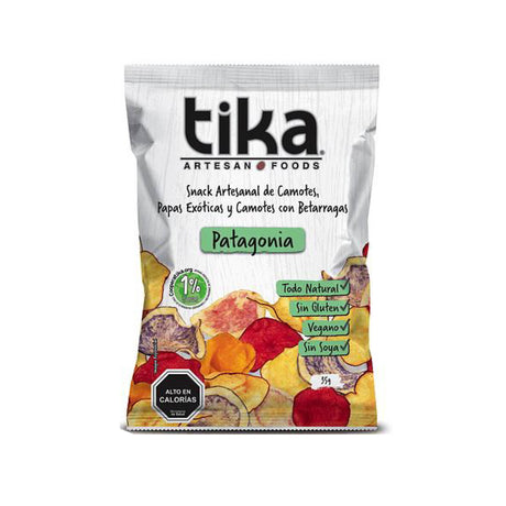 Tika Patagonia 35 g, snack de chips vegetales de camote, papas exóticas y betarraga, vegano y sin gluten